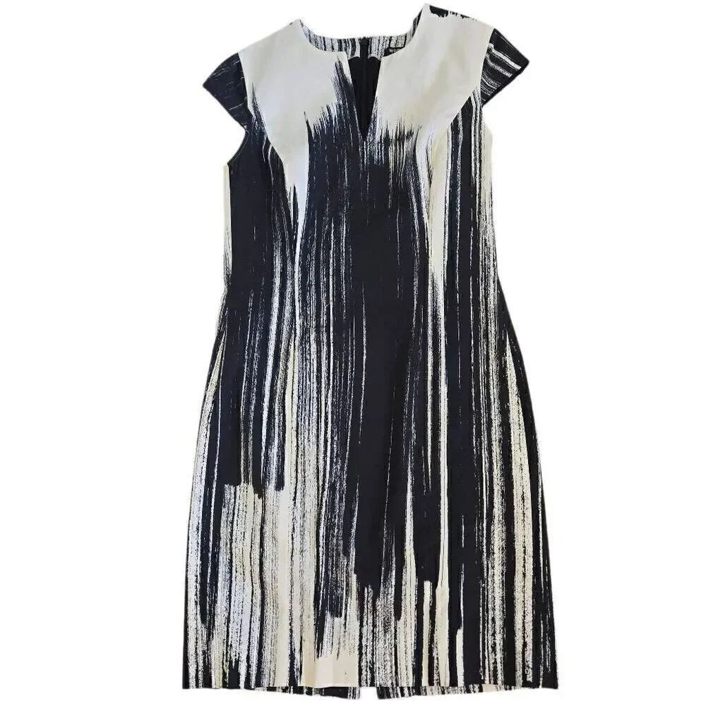 WORTH New York Womens Abstract Cap Sleeves Sheath Dress Navy Blue White Size 0